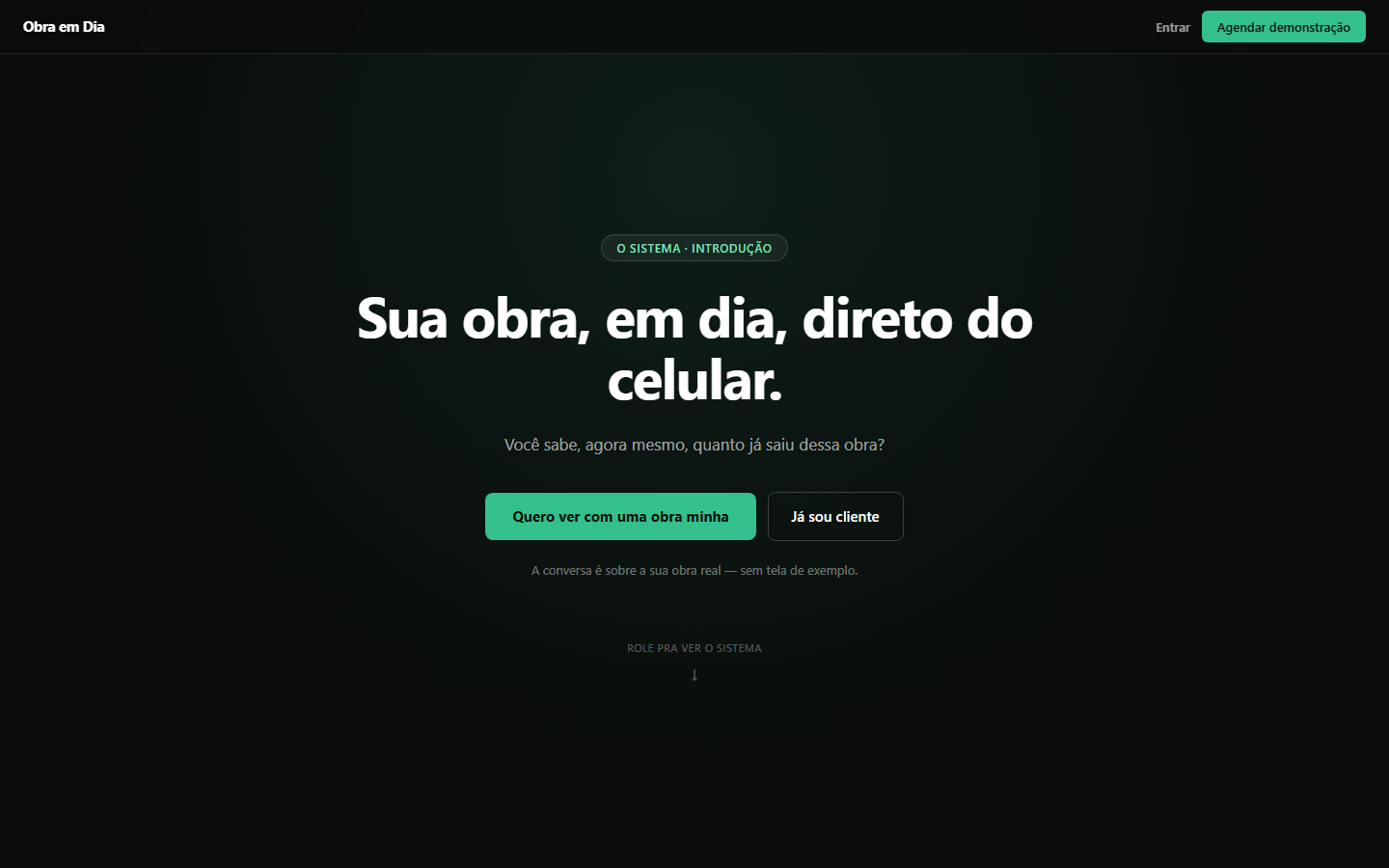 Tela do sistema Obra em Dia, um dos sistemas construídos pela LZT Studio, usado para acompanhar gastos e etapas de obra pelo celular.
